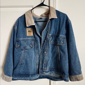 Dazy Contrast Color Patch Detail Drop Shoulder Denim Jacket